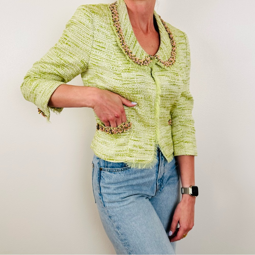 Alberto Makali vintage 90s floral embroidery green long sleeve blazer jacket - Picture 4 of 12